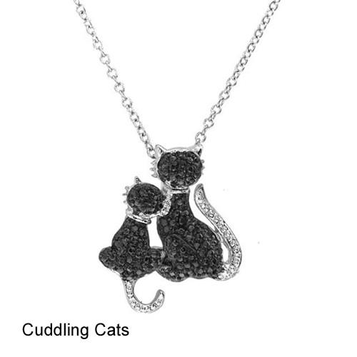 Black & White Diamond Cat Pendant Necklace 4 Styles