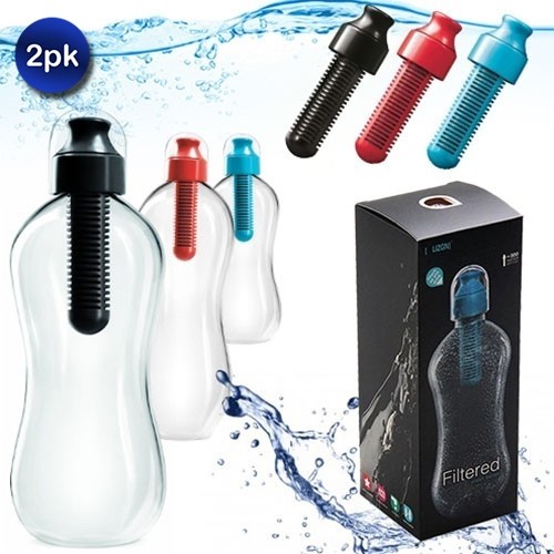 2 Pack Reusable Water Bottle with Filter 3 Colors