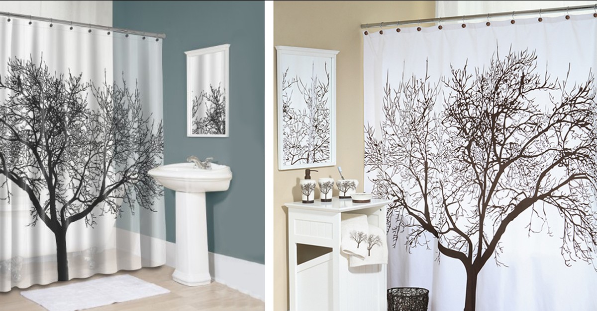 Waterproof Fabric Shower Curtain Tree Design