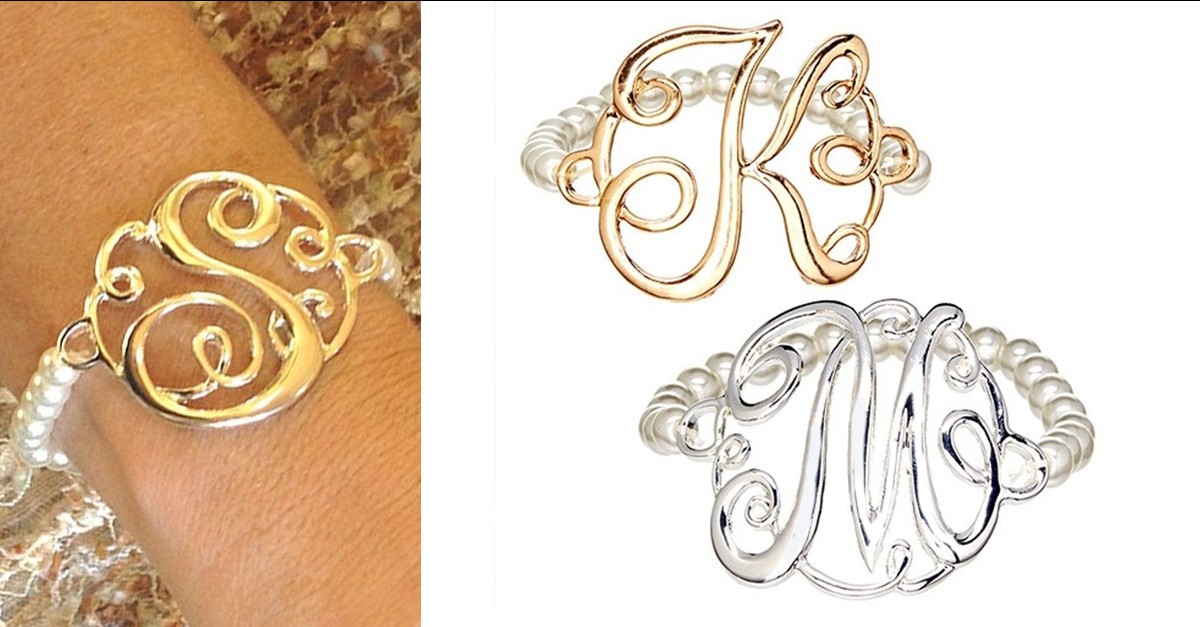 Classic Pearl Monogram Initial Bracelets Gold & Silver Options