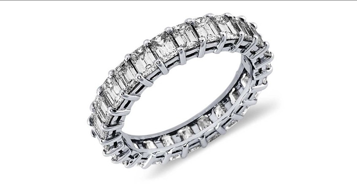 18Kt White Gold EmeraldCut CZ Eternity Ring