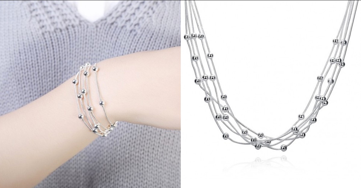 Silver Ball Chain Necklace and Bracelet