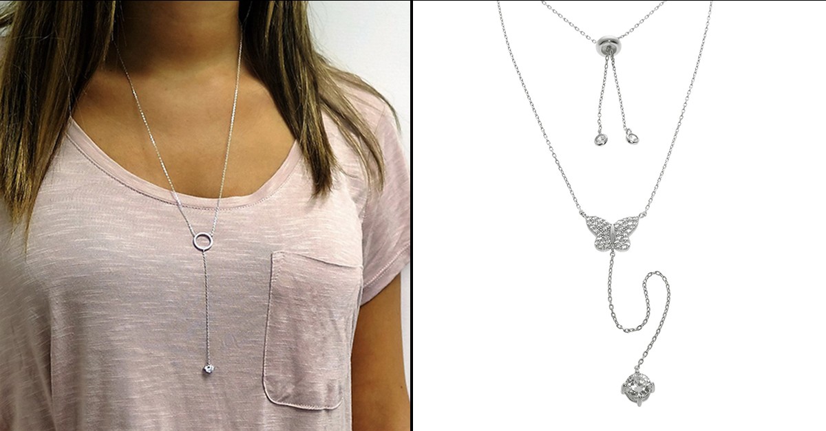 Solid Sterling Silver Pave Y Necklaces 2 Styles