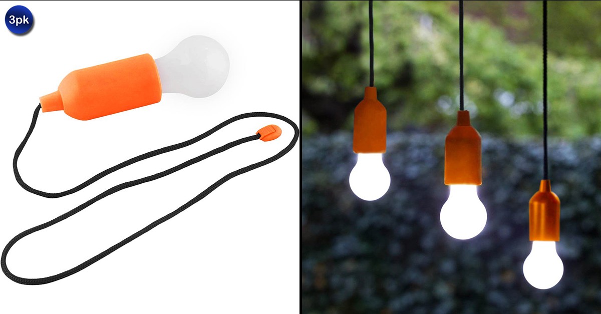 3 Pack Portable LED Pull String Light Bulb Lamp