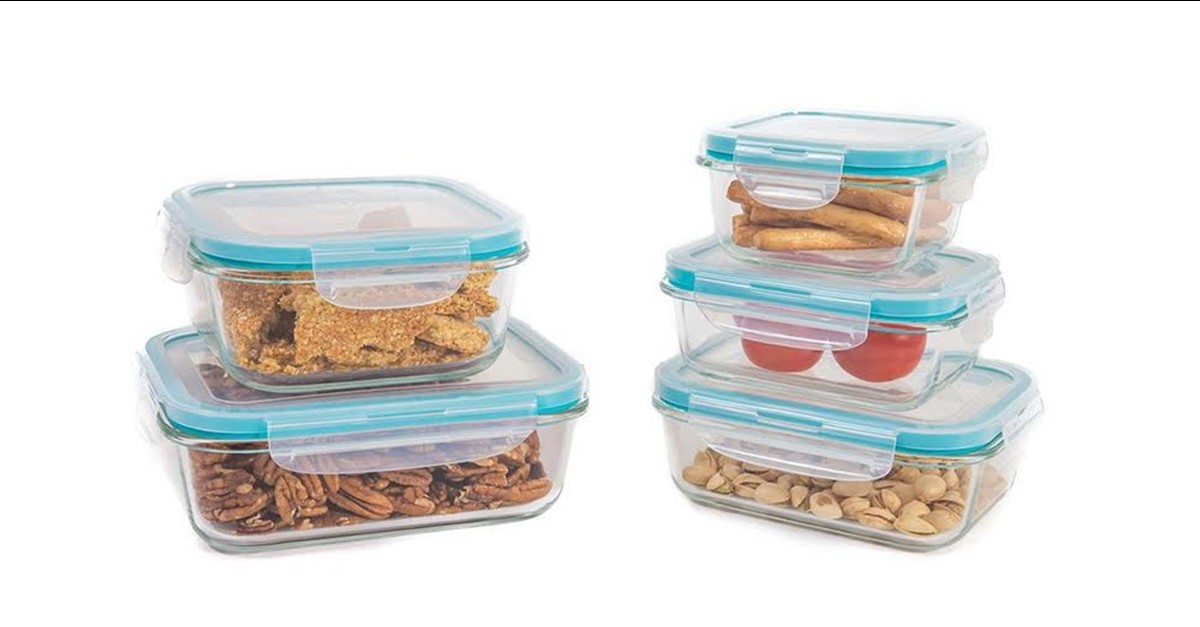 10 Piece Glass Food Containers Set with SnapLock Lids