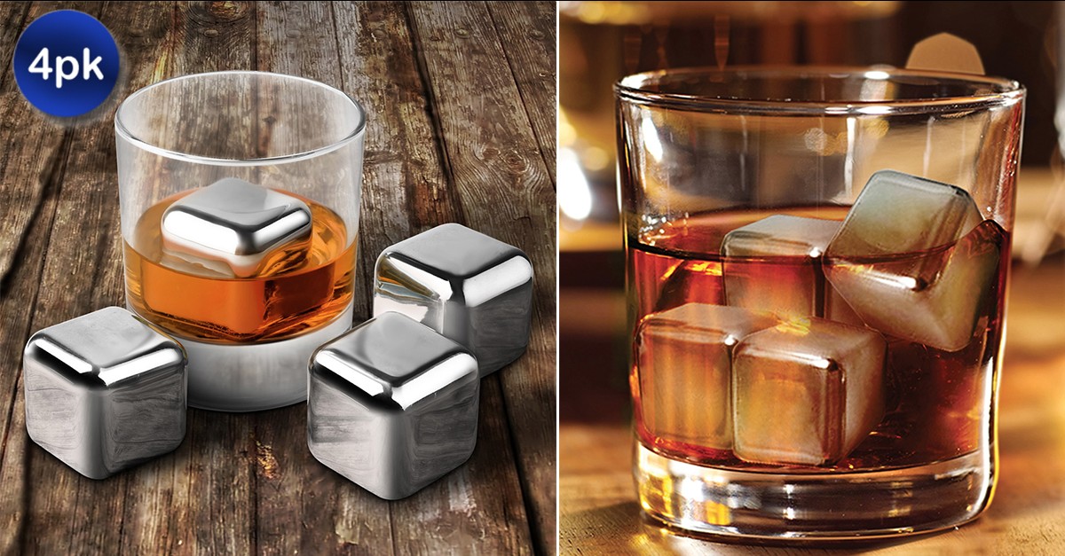 4 Pack Stainless Steel Reusable Frozen Ice Cubes
