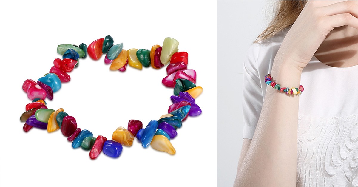 Natural Rainbow Gemstone Elastic Bracelet