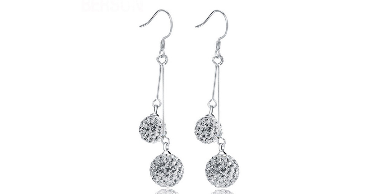 Silver Crystal Double Ball Drop Earrings