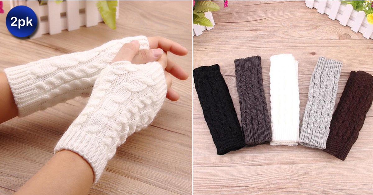 2 Pack Fingerless Long Knit Glove 4 Colors