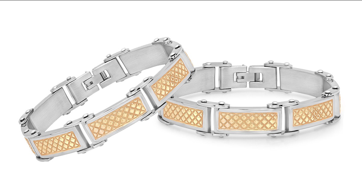 Men's Two Tone Stainless Steel Link Bracelet