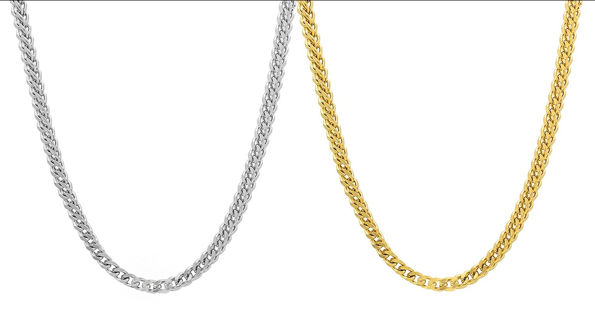 Men's Stainless Steel Franco Box Chain Necklace 2 Finishes