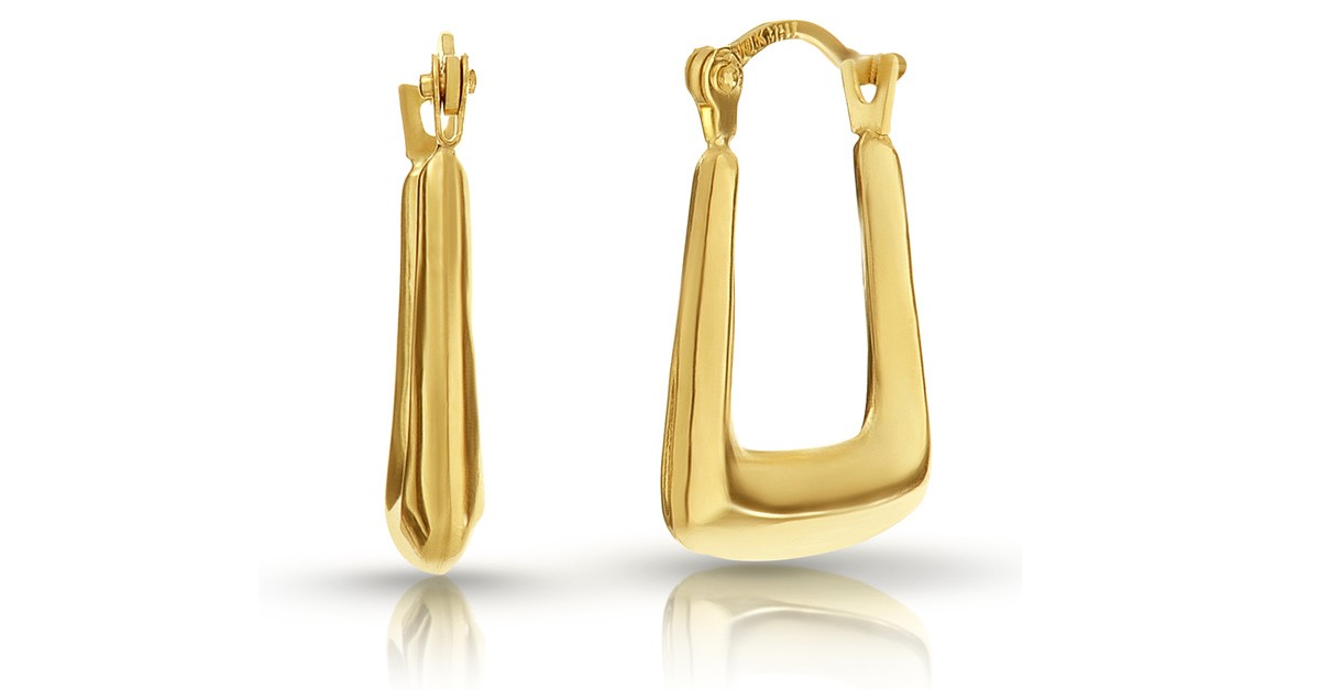 10K Solid Gold Square Off Hoop Earrings