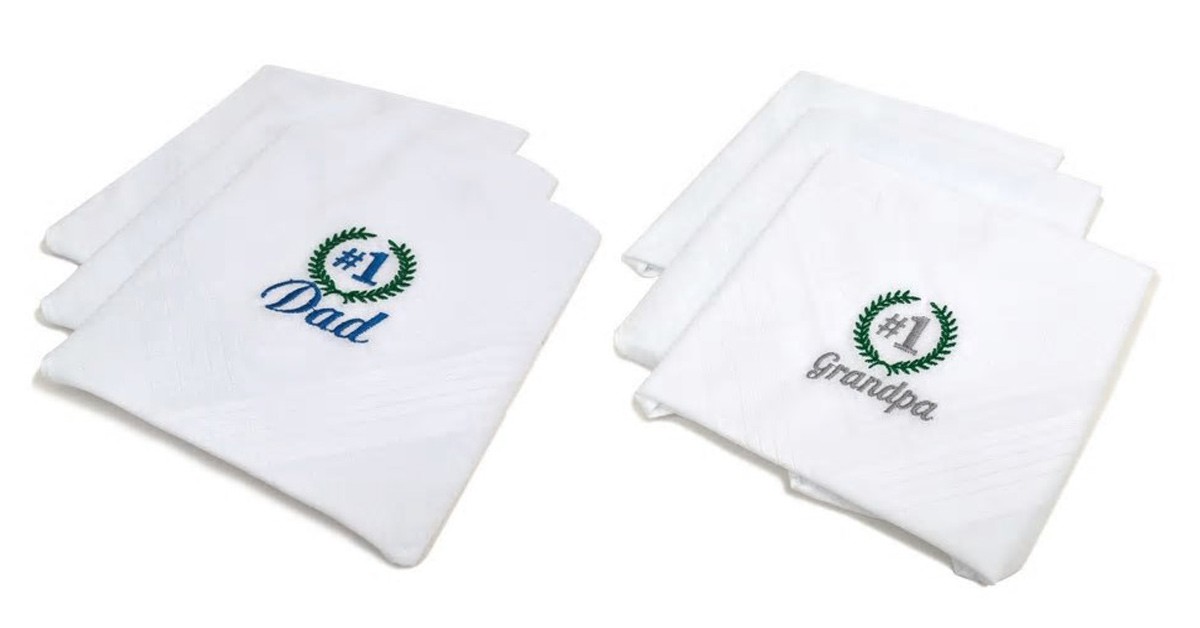 3 Piece Set "1 Grandpa/Dad" Cotton Embroidered Handkerchiefs