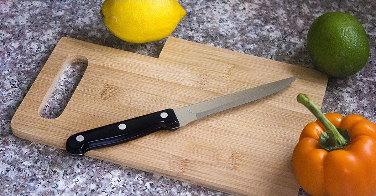 Bamboo Cutting Board with BuiltIn Knife