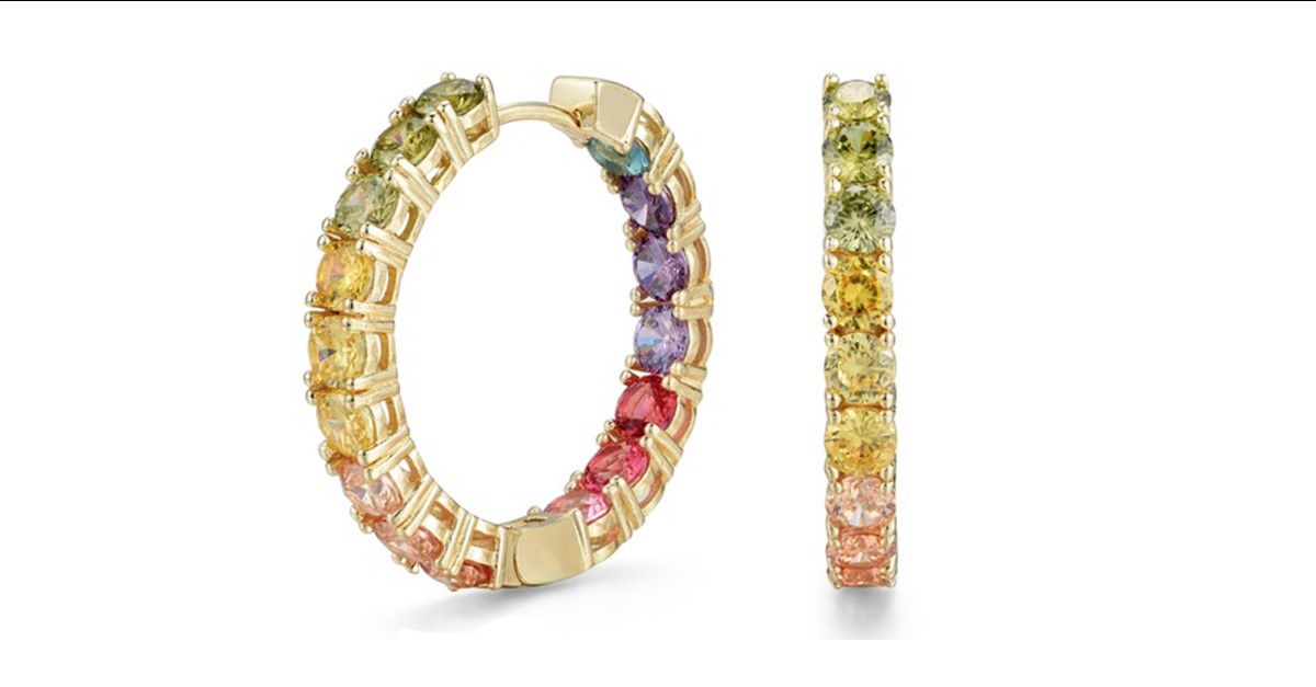 3MM Rainbow Round Cubic Zirconia In and Out Hoop Earring