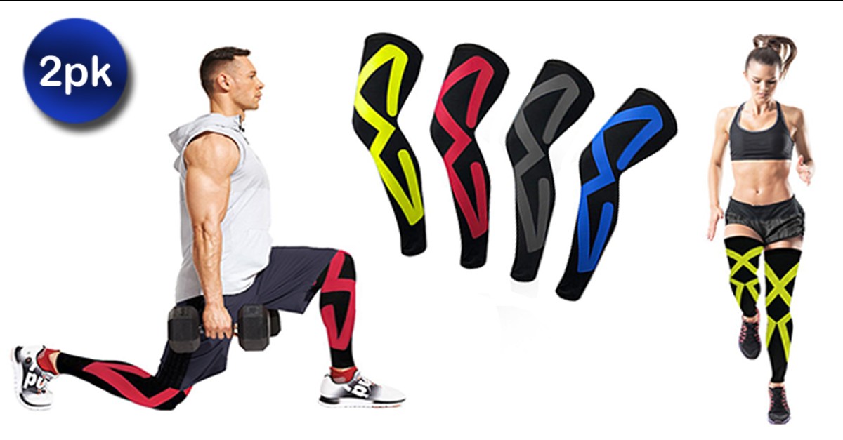 2 Pack Kinesio Tape Knee and Calf Compression Sleeves 4 Colors