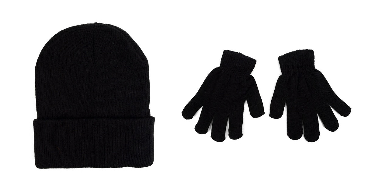 Kid's Winter Black Knitted Hat and Gloves Set