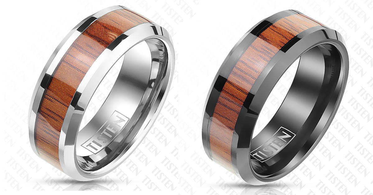Wood Inlaid Center Metal Ring with Beveled Edges 2 Styles