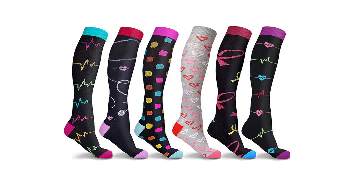 3 or 6 Pairs Women's KneeLength Patterned Compression Socks 4 Styles