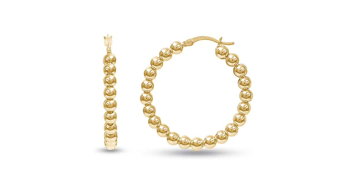 Stainless Steel Bead Ball Hoop Earrings