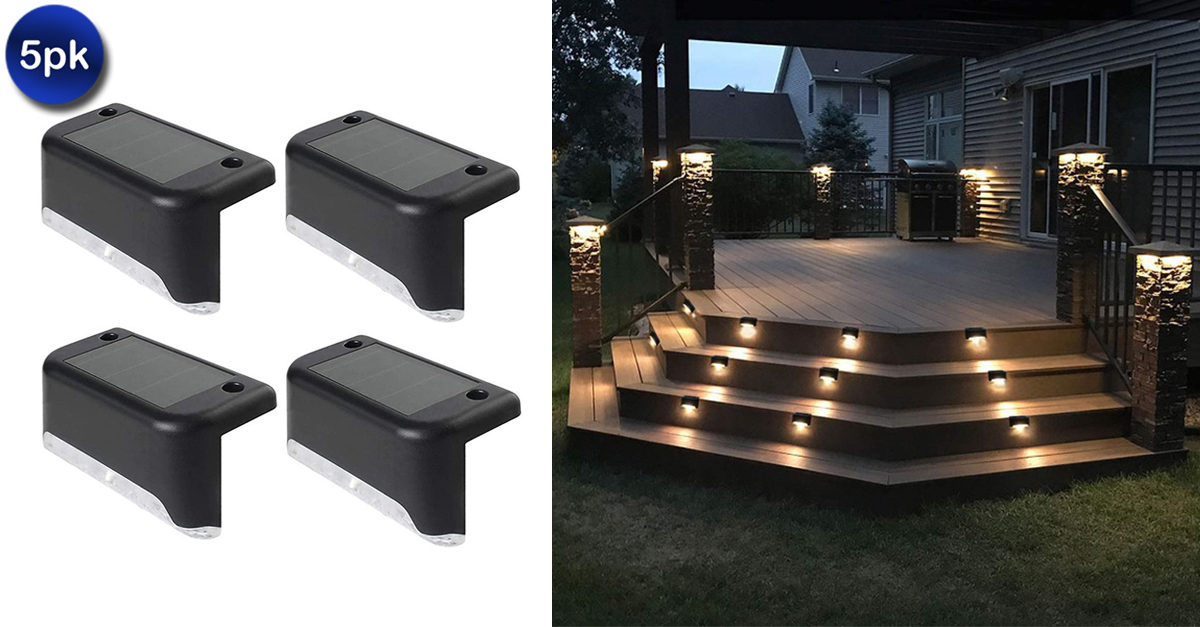 5 Pack Solar Powered Water Proof Led Deck Lights