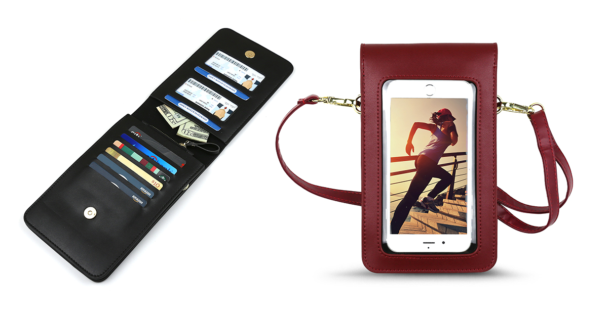 Leather Crossbody Cell Phone Purse with Touchscreen Window 3 Options