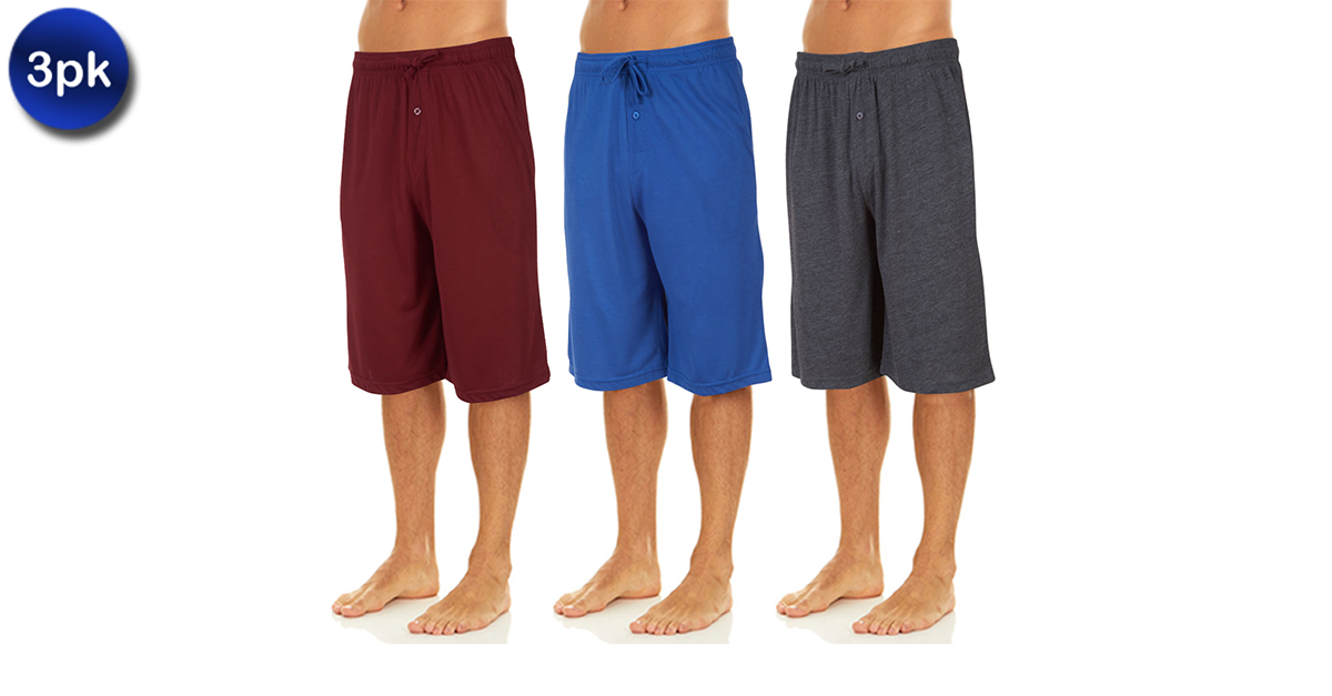 3 Pack Men's Soft Jersey Knit Lounge Shorts with Pockets 8 Options