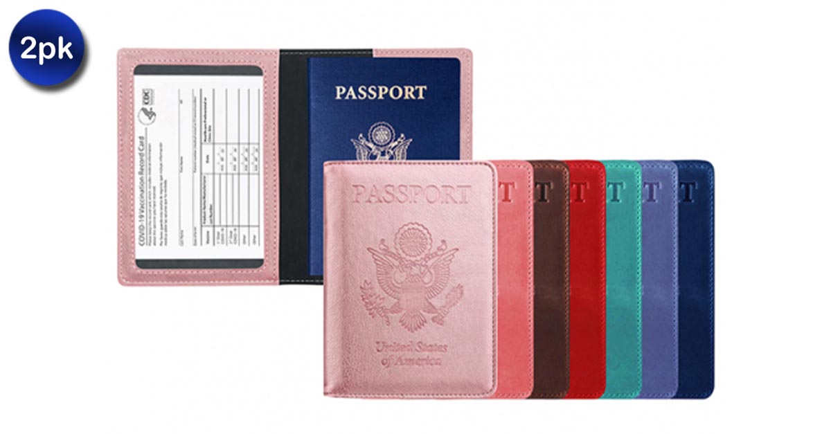 2 Pack Passport Holder with CDC Vaccination Card Protector 13 Colors