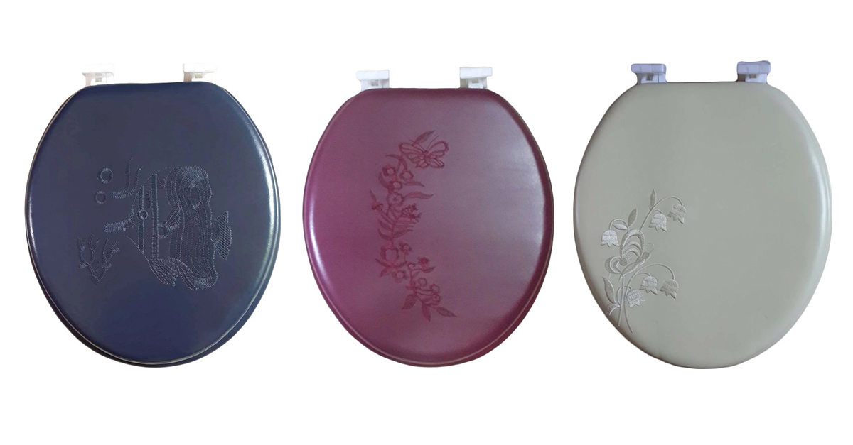 Embroidered Soft Round Toilet Seat with Plastic Hinges 6 Colors