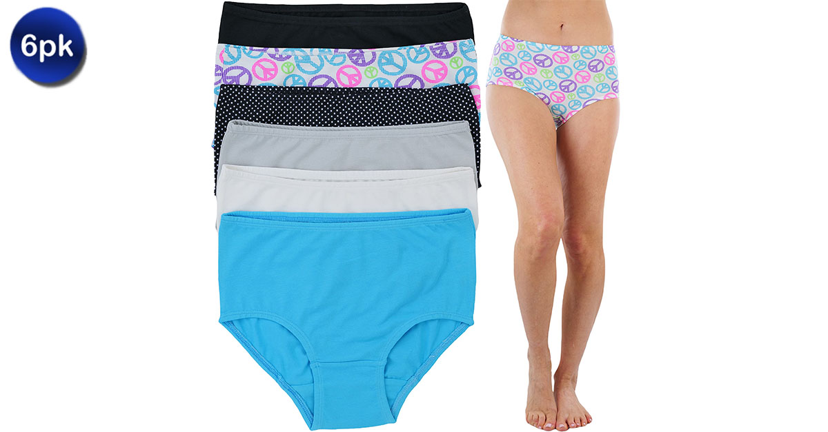 6 Pack: Women's High Waisted Peace and Polka Dot Blue Solids and Prints Assortment Girdle Panties