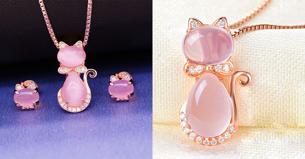 Pink Cat Necklace Set