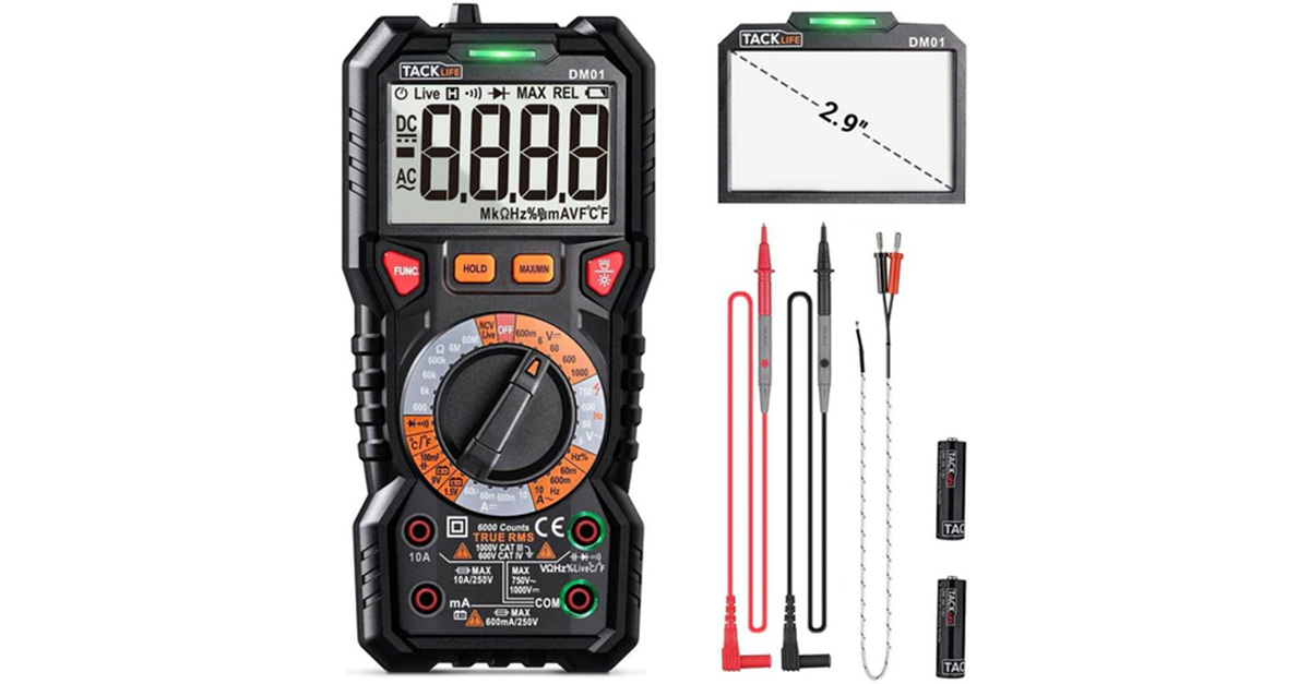 Digital Multimeter TRMS 6000 Counts, LED Intelligent Indicator Jack