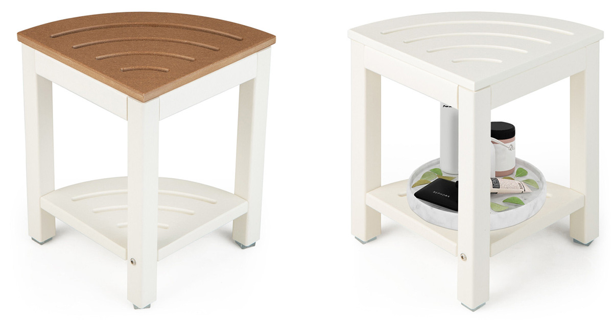 Corner Shower Bench Stool with Storage Shelf for Shaving Legs