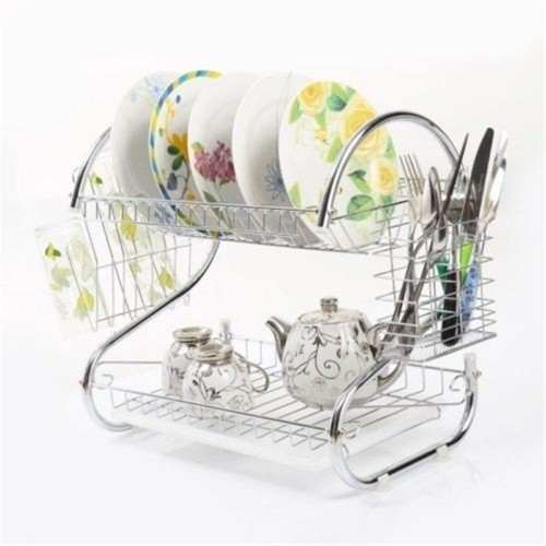 Modern Kitchen Chrome 2-Tier Dish Drying Rack