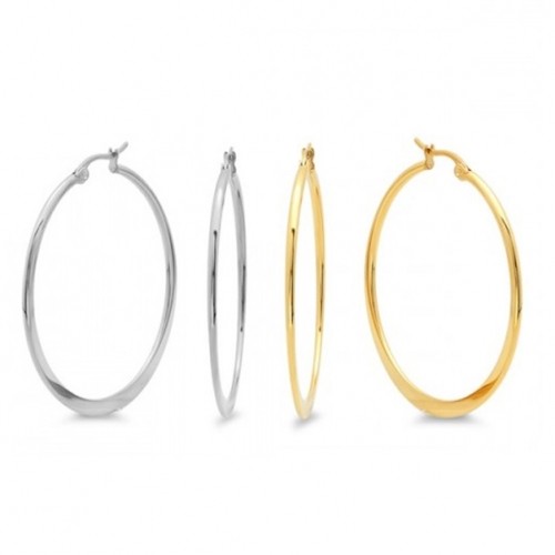 2 Pack Stainless Steel & 18Karat Yellow or Rose Gold Hoops