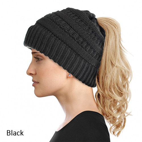 Women's Soft Knit Ponytail Hat - 10 Colors