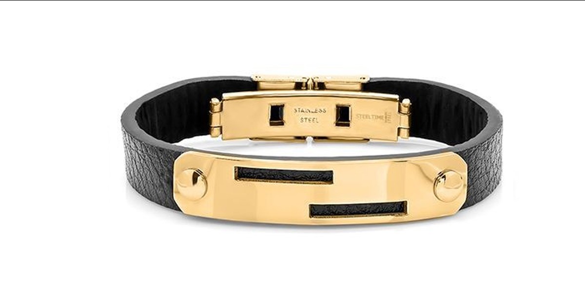 Venice Plated Men's Leather Bracelet 18k Gold or Steel
