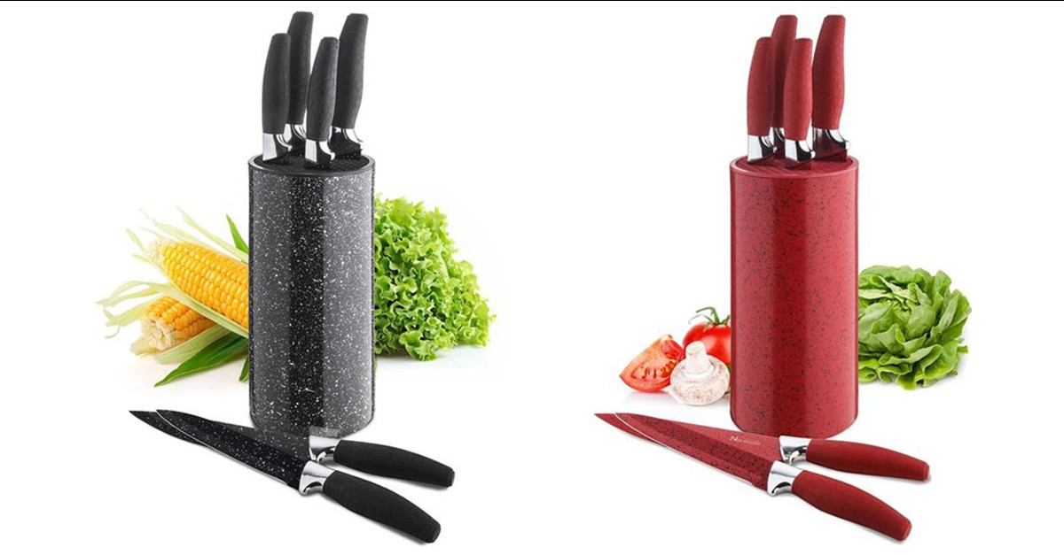 7PieceSet Marble Finish Nonstick Knife Block Set 2 Colors