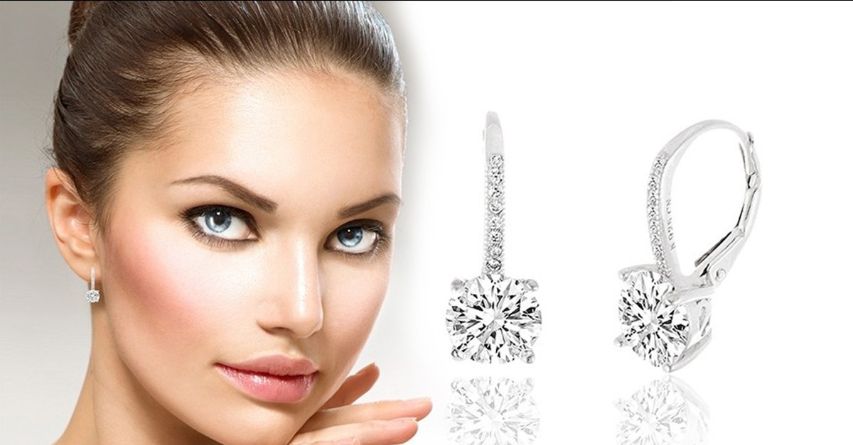 Crystal Leverback Earrings in Sterling Silver