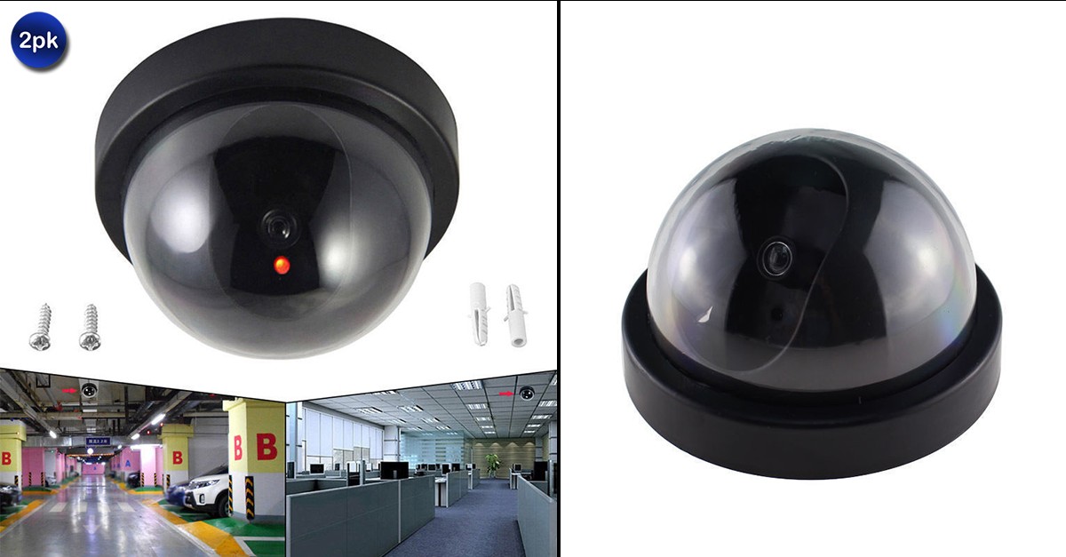 2 Pack Dummy Security Cameras with Blinking & Flashing Lights