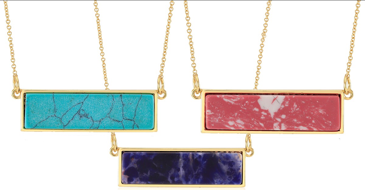 18kt Gold Genuine Gemstone Bar Necklace 7 Styles