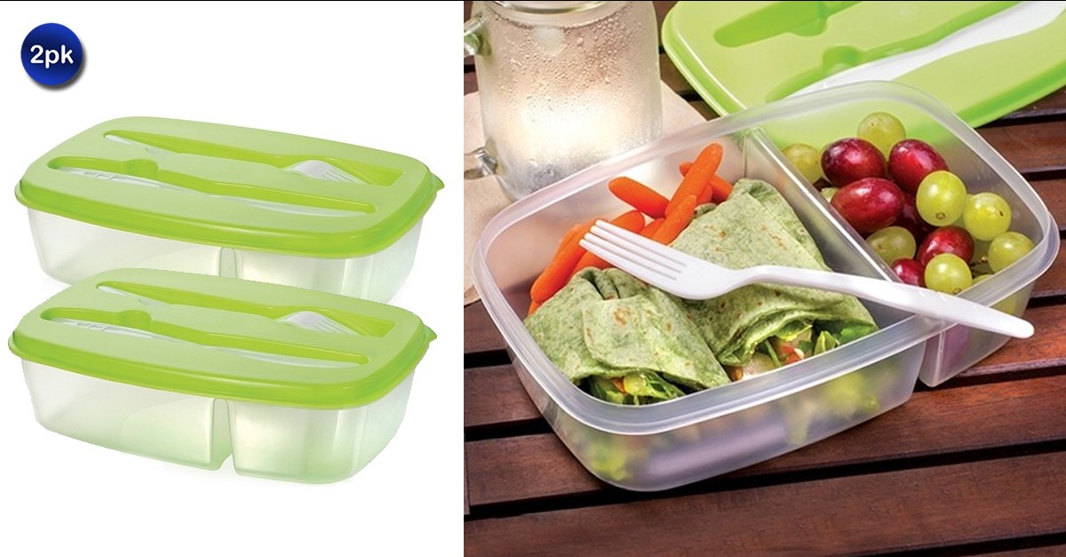 2 Pack Two Compartment Lunch Box with Utensils