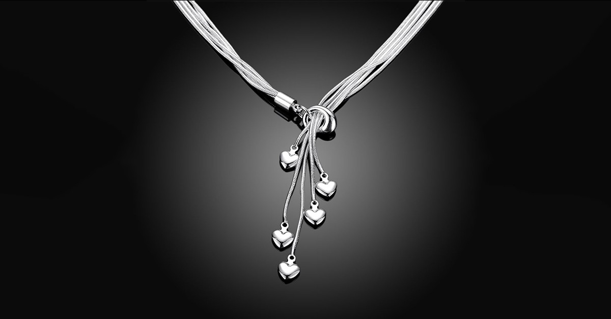Silver Dangling Hearts Lariat Necklace