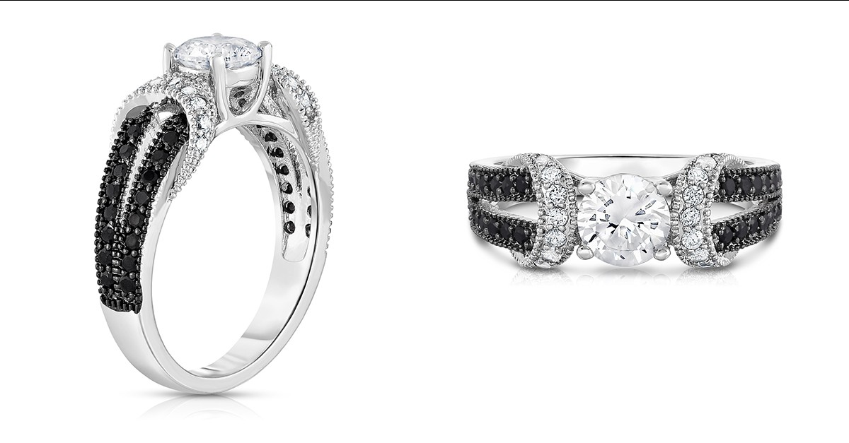 Black and White Cubic Zirconia Engagement Ring