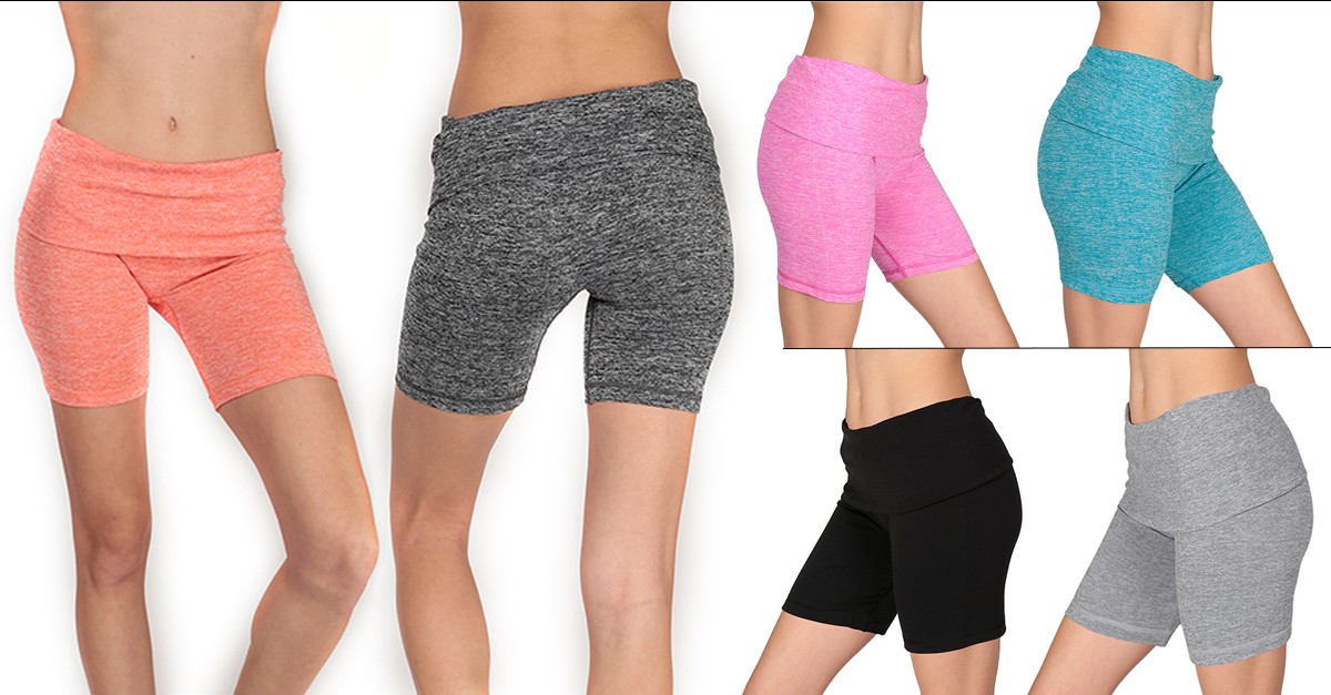 Women's Mesh FoldOver Waistband Yoga Shorts 6 Colors