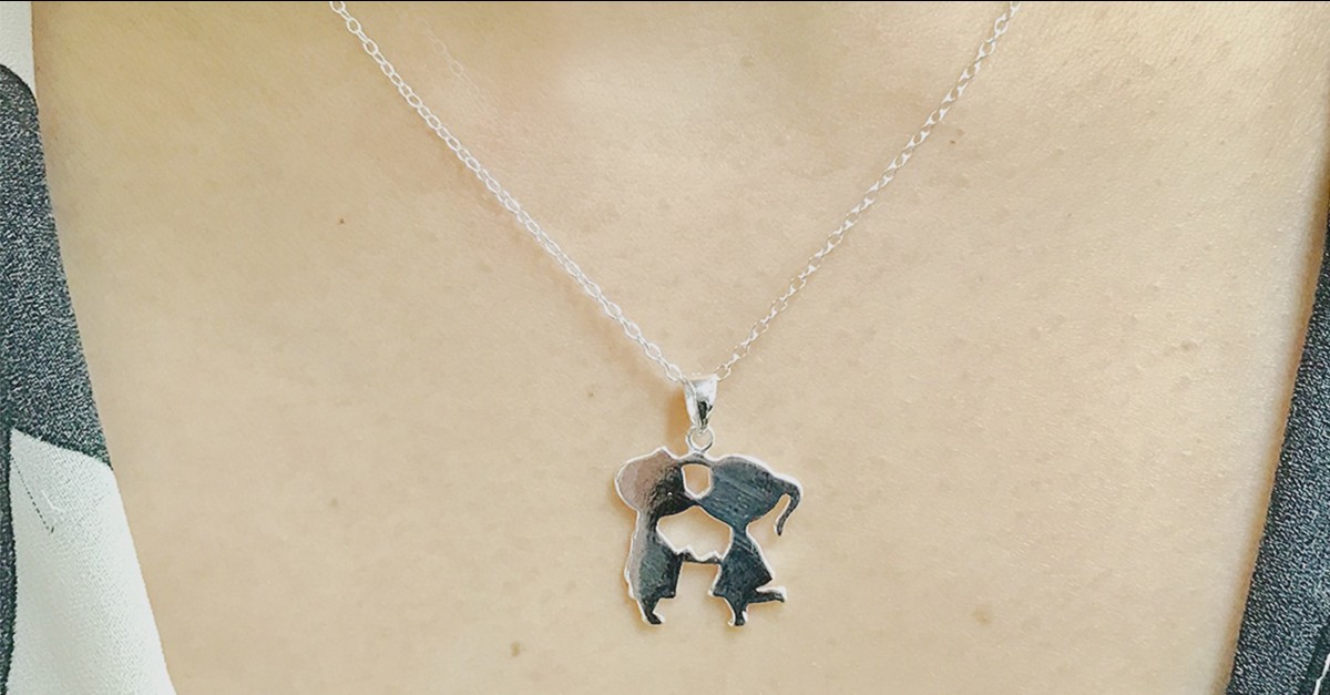 Sterling Silver Boy and Girl Kiss Pendant Necklace