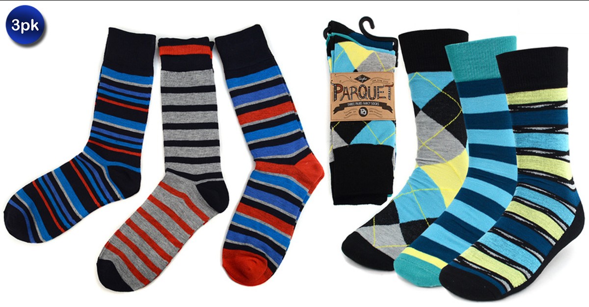 3 Pack Men's Patterned Dress Socks 8 Styles