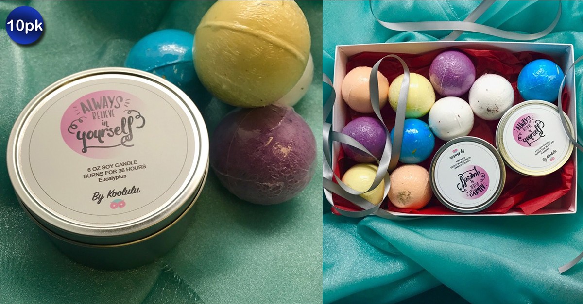 10 Pack Bath Bomb Set with Soy Candle