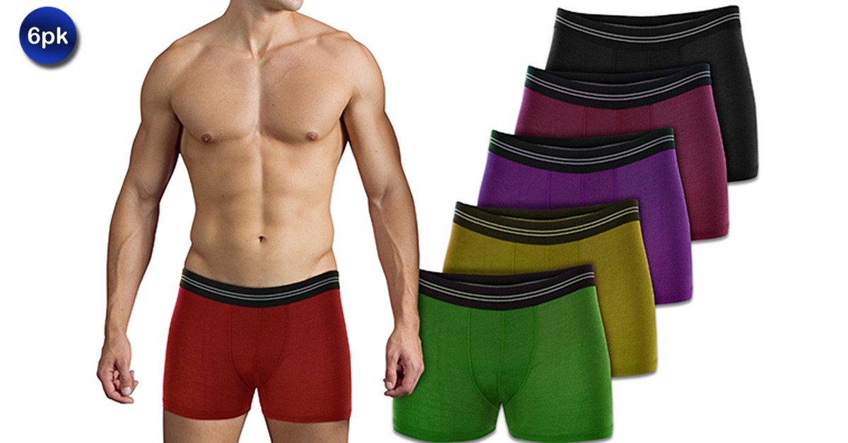 6 Pack Assorted Men's Stretch Waistband Boxer Briefs
