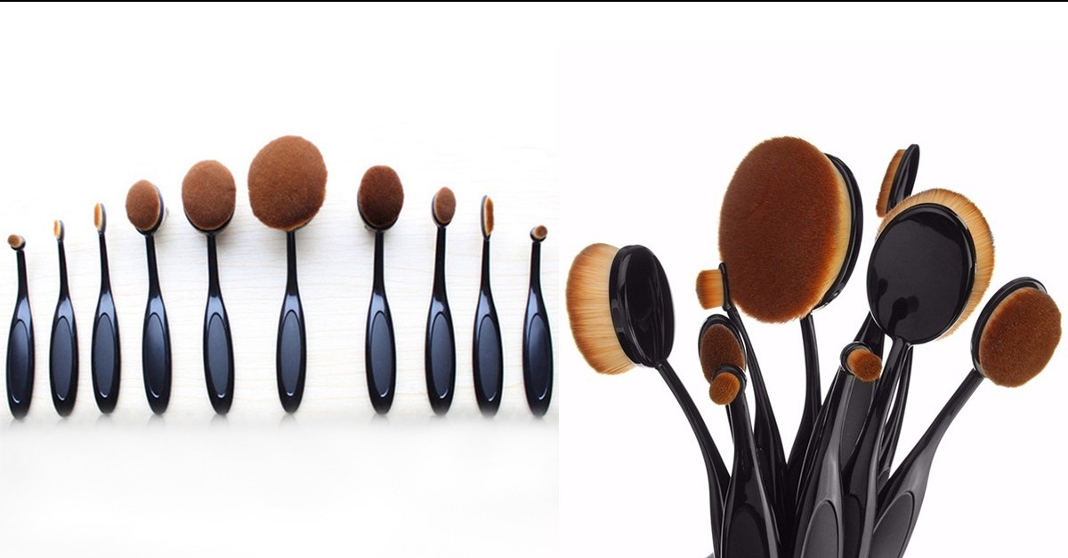 10 Piece Oval Makeup Brush Set 3 Colors